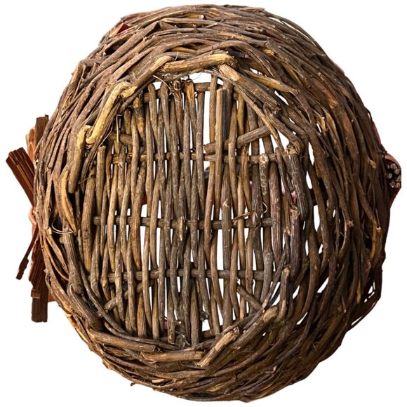 Vtg Shabby Chic Rustic Brown Oval Basket Sticks Twigs Fiber Bow & "Ribbon" 8" W - Picture 9 of 10